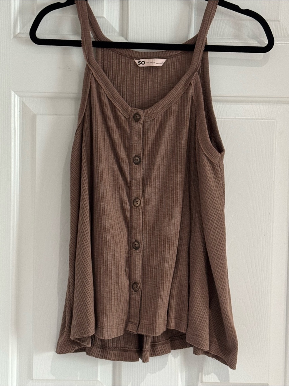 SO Ribbed Brown Button-Front Tank Top
